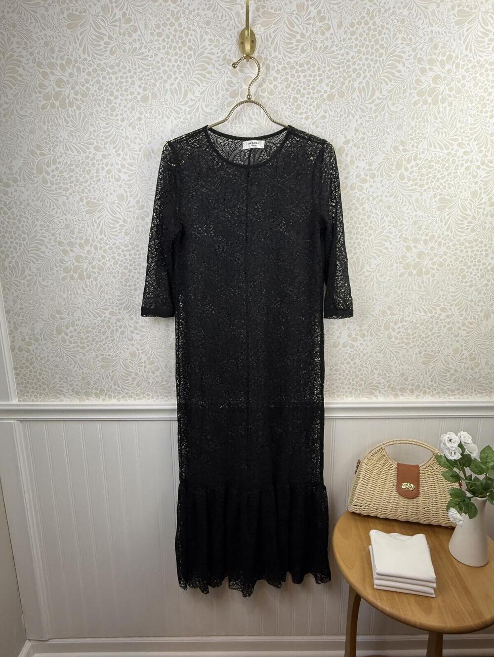 MSCH Copenhagen Sheer Black Lace Long Sleeve Maxi Dress - Size - Small